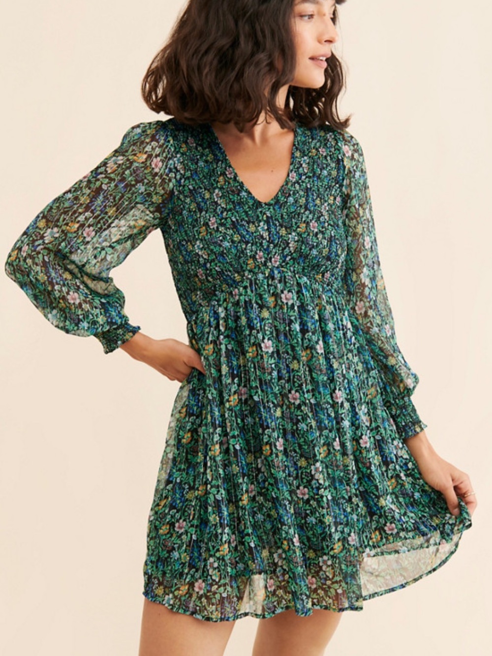 Anthropologie Ranna Gill Tia Smocked Mini Dress Sz S floral